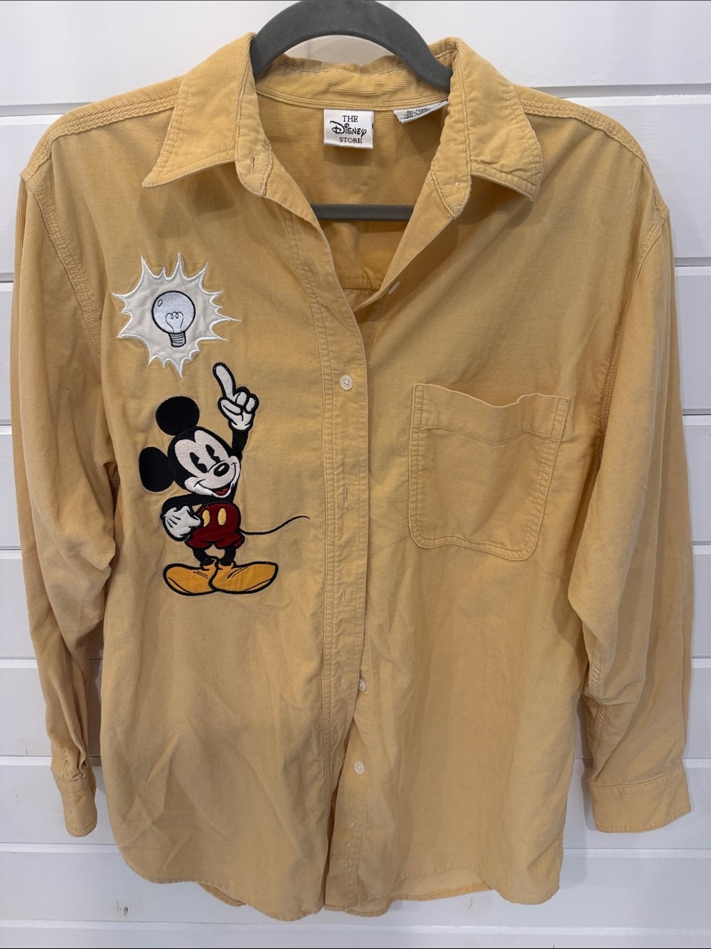 Vintage 1990 Disney Store Mickey Mouse Embroidered Button-Up Shirt in Mustard